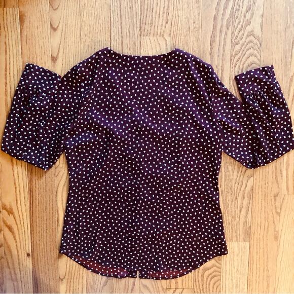 Ann Taylor Burgundy & White Spade Print Button Down Blouse Women’s Size Small - Picture 9 of 10